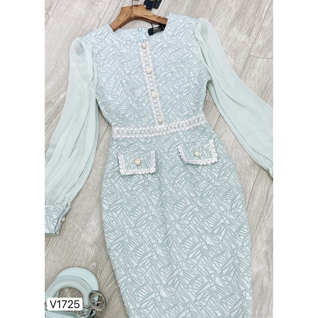 Váy xanh body tay von V1725 - DVC Dolce Viva Colection Authentic ( Ảnh mẫu và ảnh trải sàn do shop tự chụp )