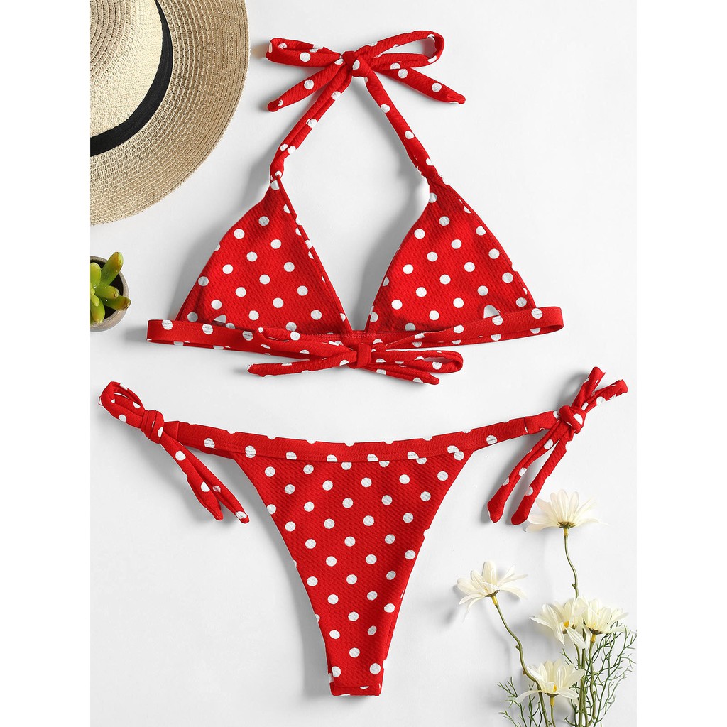 Bikini tam giác buộc dây họa tiết chấm bi | BigBuy360 - bigbuy360.vn