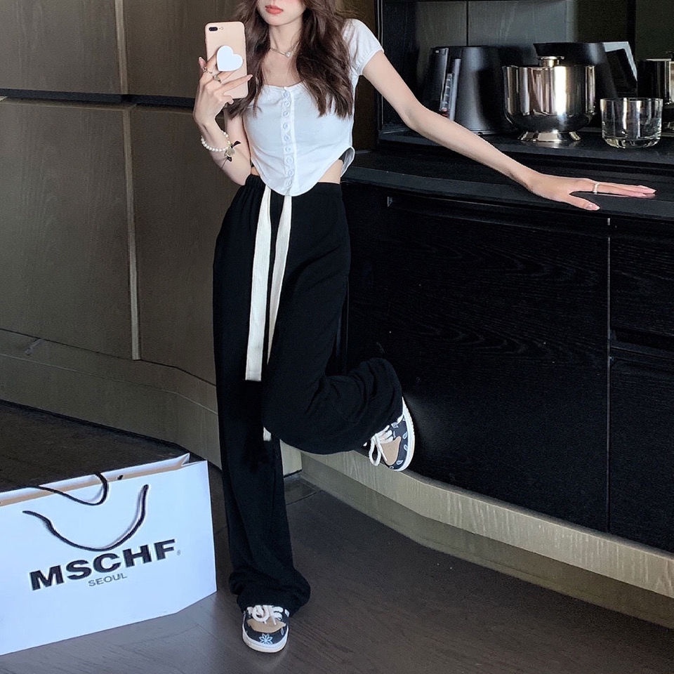 COZOK Quần ống rộng lưng cao thời trang