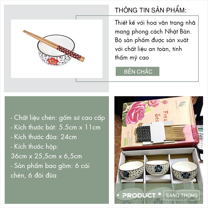 Bộ chén đũa hoa văn Nhật (Màu ngẫu nhiên) | BigBuy360 - bigbuy360.vn