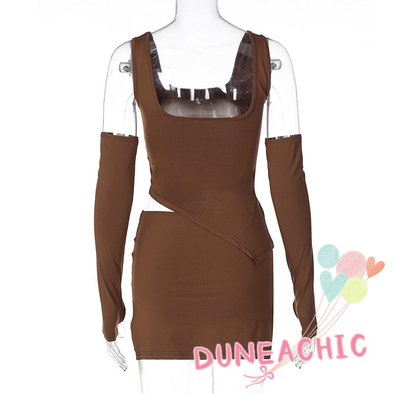 DUNEA Set Áo Tank Top 2 Dây + Chân Váy Màu Trơn Thiết Kế Độc Đáo