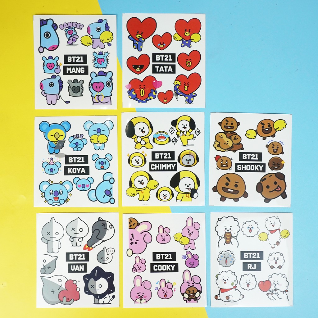 Miếng Dán Trong Suốt Hình Bt21 Cho Fan Của Bts 1- Chimmy Cooky Koya Mang Rj Shooky Tata Van Kpop