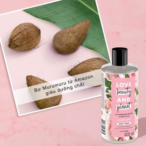 Sữa Tắm Love Beauty & Planet Majestic Glow Làm Sáng Da Rạng Rỡ Từ Thiên Nhiên 100% Tinh Dầu Hoa Hồng 400Ml