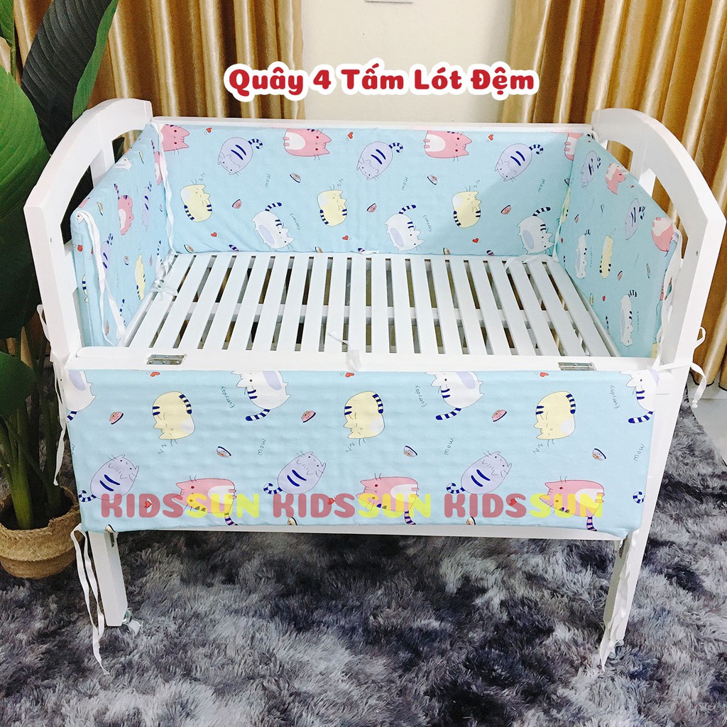 Bộ 3 sản Phẩm Phụ Kiện Ga Chun Bọc Đệm , Đệm Bông Ép, Bộ 4 Tấm Quây Kidssun Cho Giường Cũi Trẻ Em