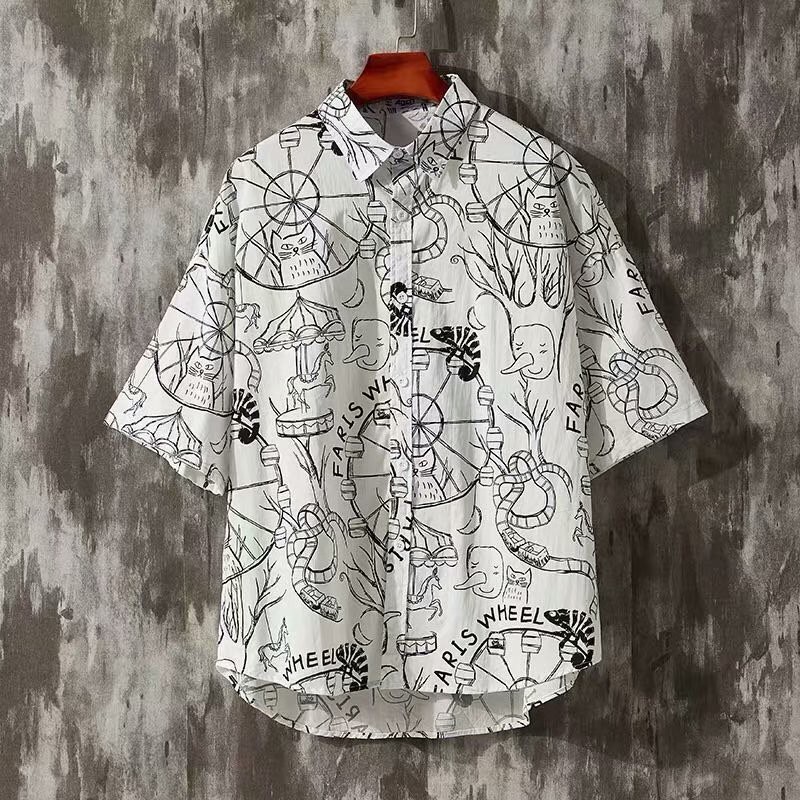 Áo Sơ Mi Tay Ngắn In Họa Tiết Hoạt Hình Phong Cách Hawaii Thời Trang Cho Nam