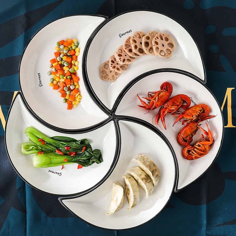 [Sẵn + Ảnh thật] SET 5 đĩa sứ hình bán nguyệt cao cấp, Bộ đĩa xếp cánh hoa, decor sang trọng #diasu