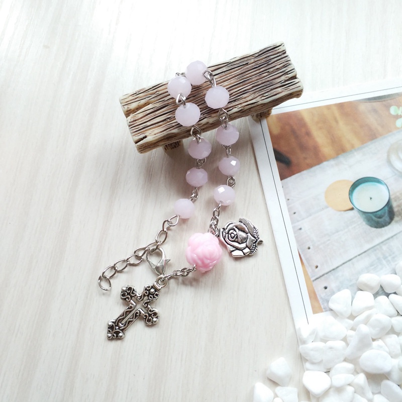 Vòng tay Công Giáo hoa hồng mặt Thánh Giá VDT26