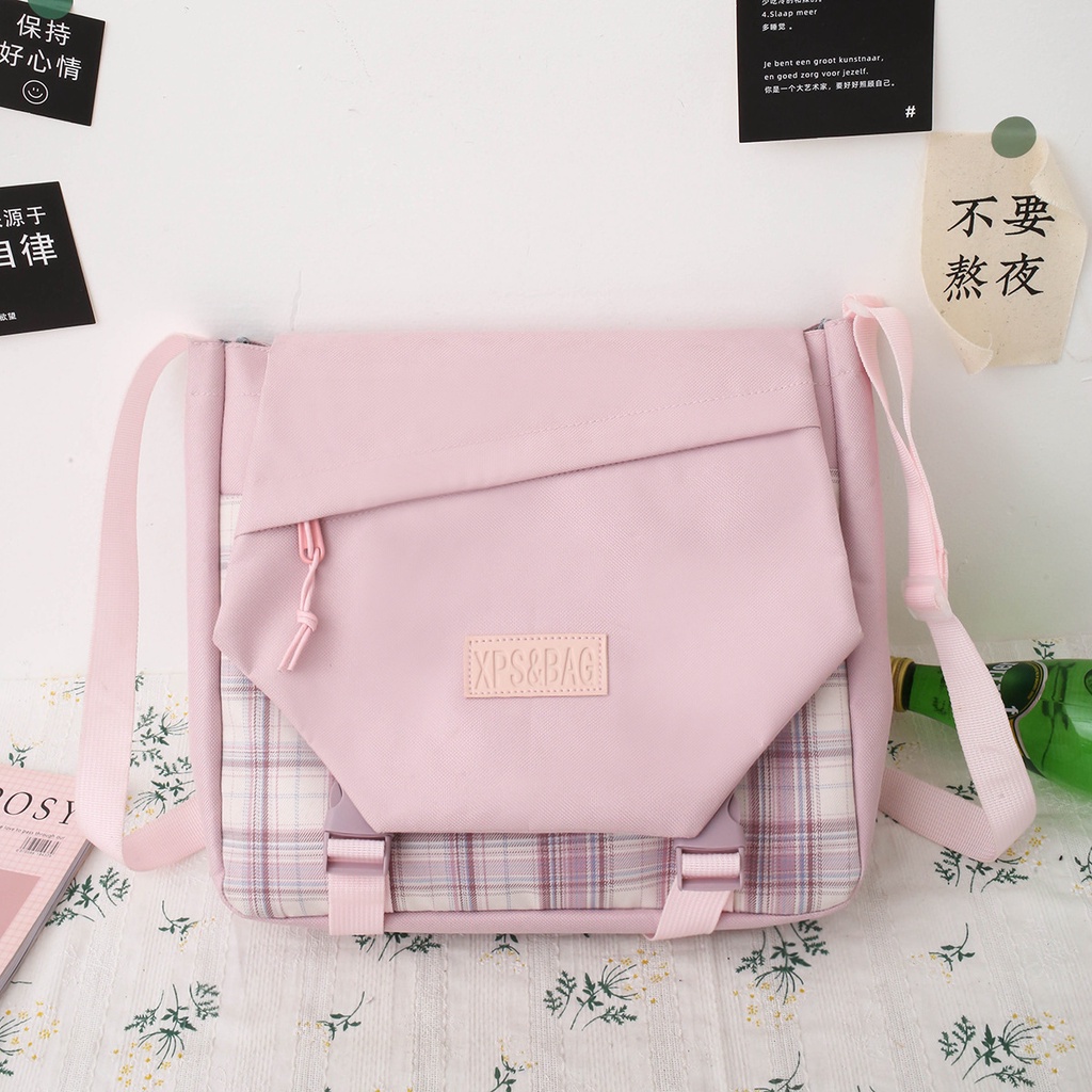 Túi Xách Canvas Đeo Vai Sọc Ca Rô Cỡ Lớn Dễ Thương Cho Nữ