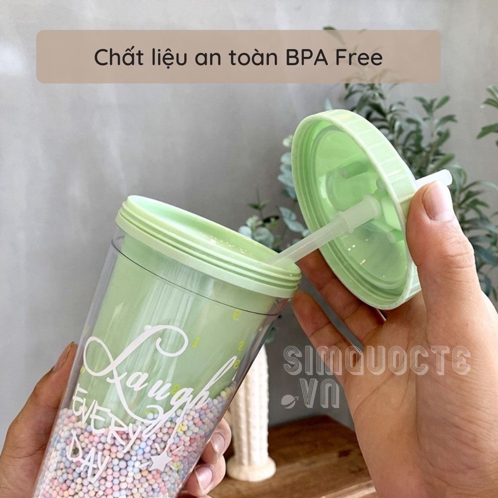 Ly nhựa 2 lớp xốp tuyết 550ml có ống hút