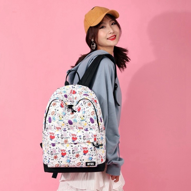 Ba Lô Canvas Họa Tiết Hoạt Hình BTS BT21 Nhiều Màu Sắc Thời Trang