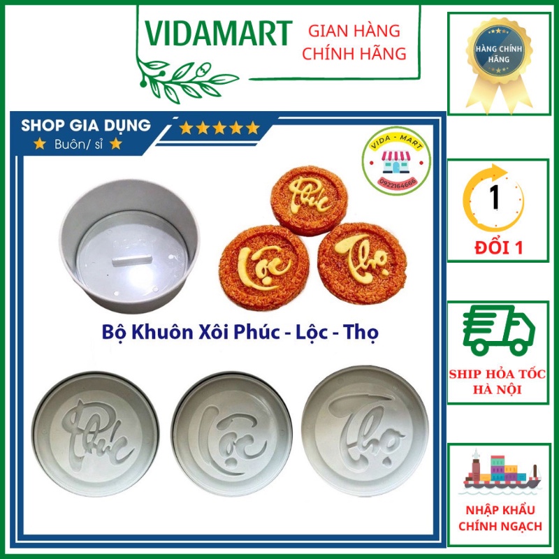 Bộ Khuôn Làm Xôi Phúc Lộc Thọ 5 Chi Tiết Bằng Chất Liệu Nhựa Chịu Nhiệt, Khuôn Làm Bánh Phúc Lộc Thọ (SP002486)