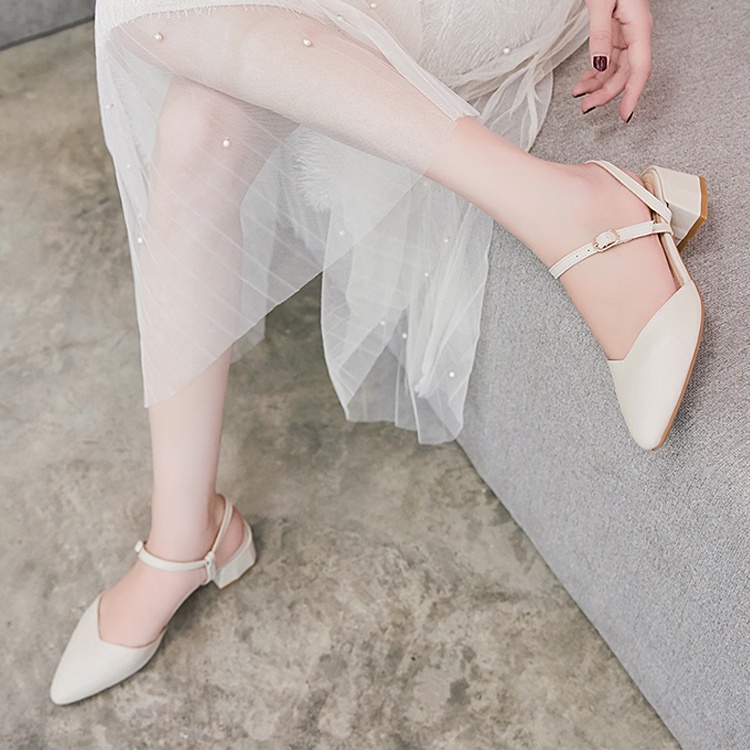Women's comfortable simple solid color high heel leather shoes