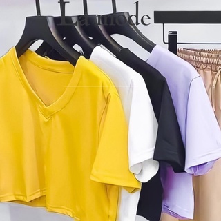 Áo Thun Croptop Cổ Tim Trơn Nữ - La mode