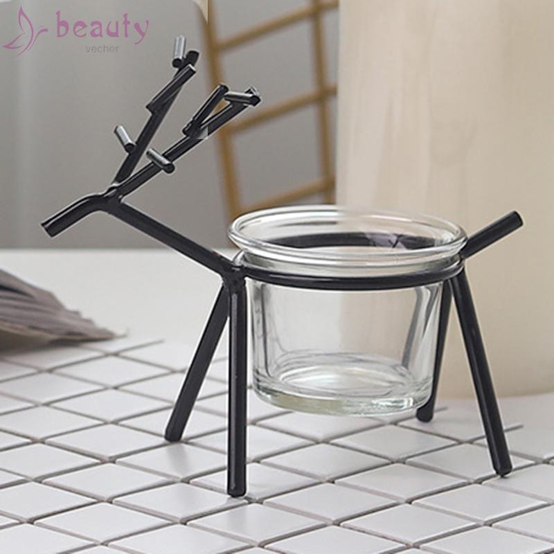 Candlestick Table top Display Holder Wrought iron deer Glass Home Living room Decor European Geometric Stylish