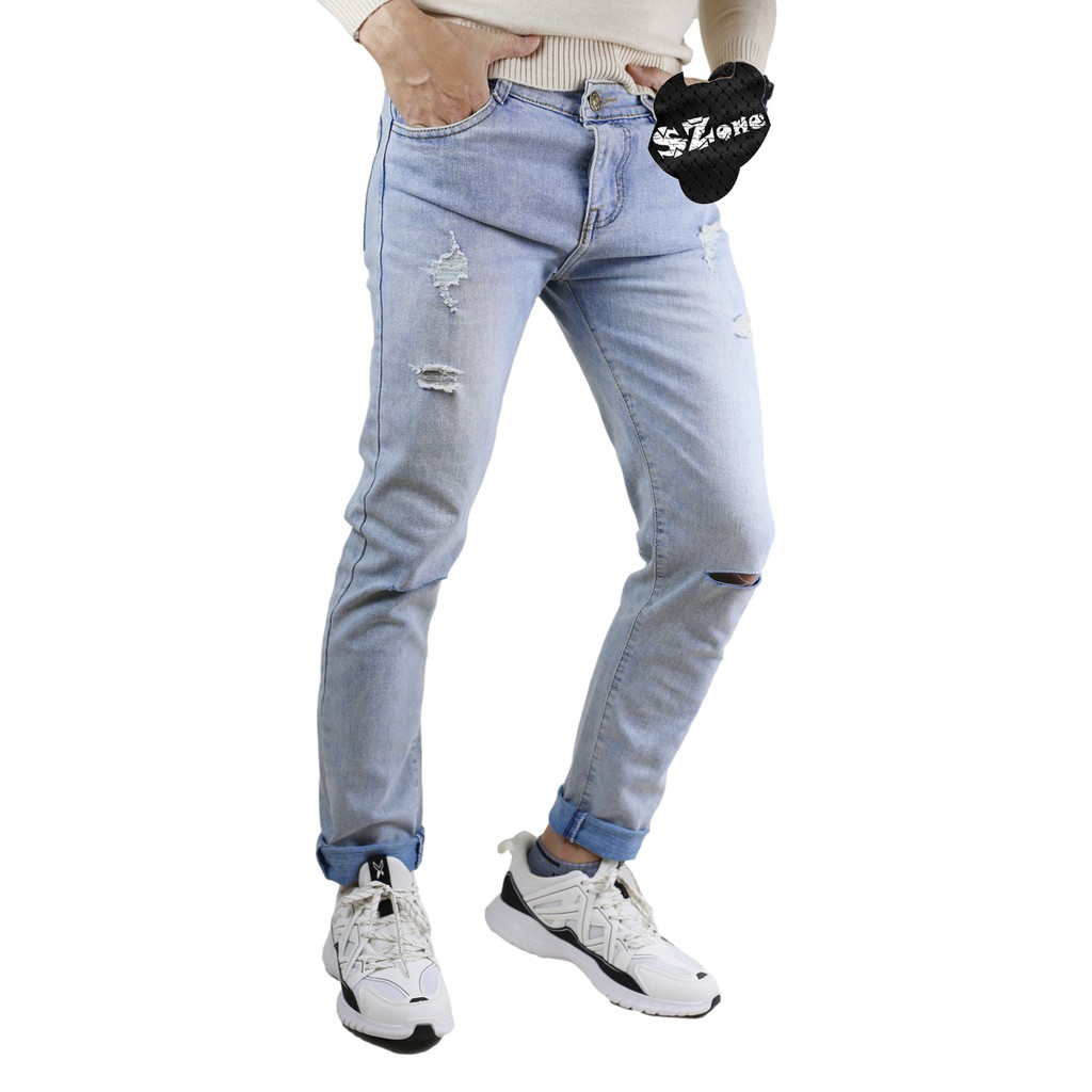 Quần Jeans Nam Rách Gối Dáng Skinny SZone SQB601