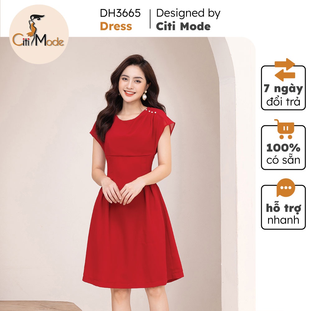 Đầm xoè đỏ phối voan DH3665