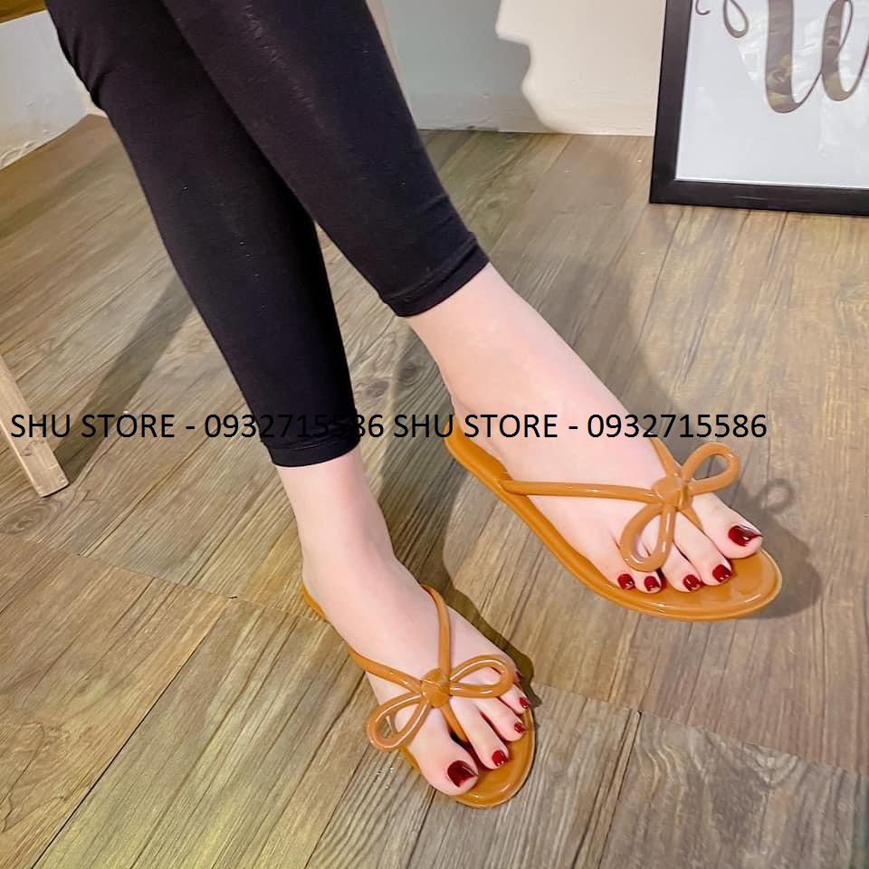 DÉP KẸP NỮ SHU STORE - DÉP NHỰA NỮ THỜI TRANG ĐI MƯA ĐÍNH NƠ ĐẾ 1CM