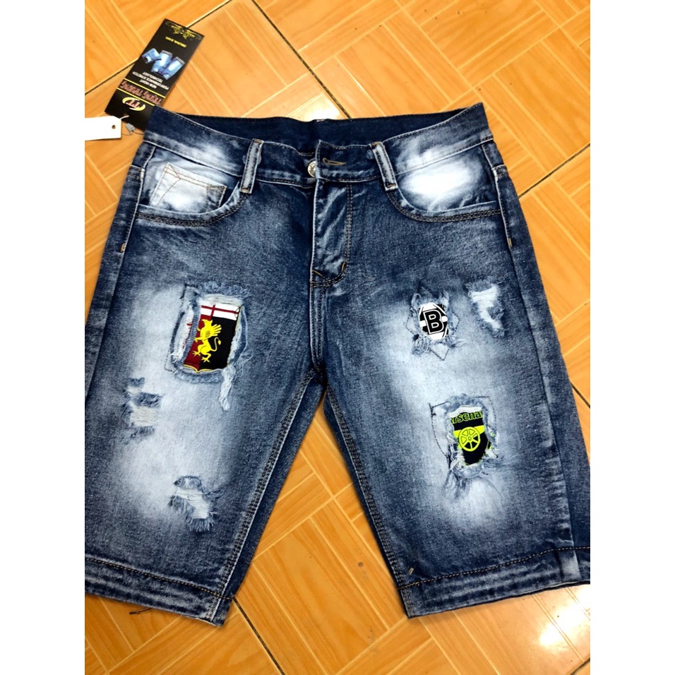 Quần Short Jeans Nam họa tiết rách thời trang cho Fan mê Bóng đá form ôm vừa phong cách năng động thích hợp mặc đi