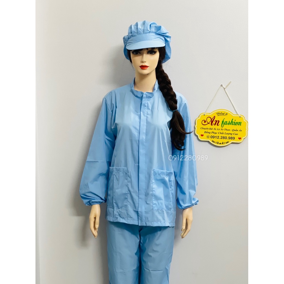 Đồ Thực Phẩm nam nữ tay dài vải silk màu xanh cực hot _ Hình chụp thật