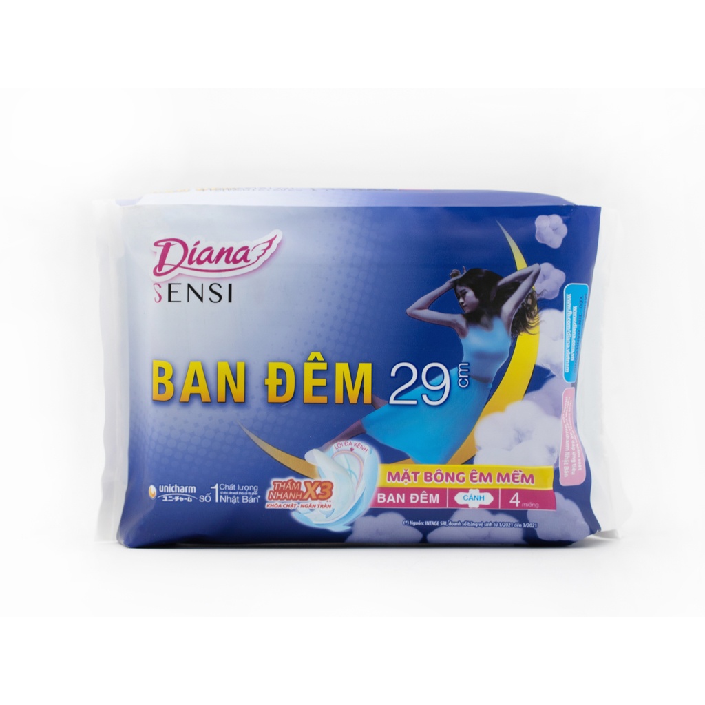 Băng vệ sinh ban đêm Diana Sensi Ban Đêm có cánh 29cm 12 miếng