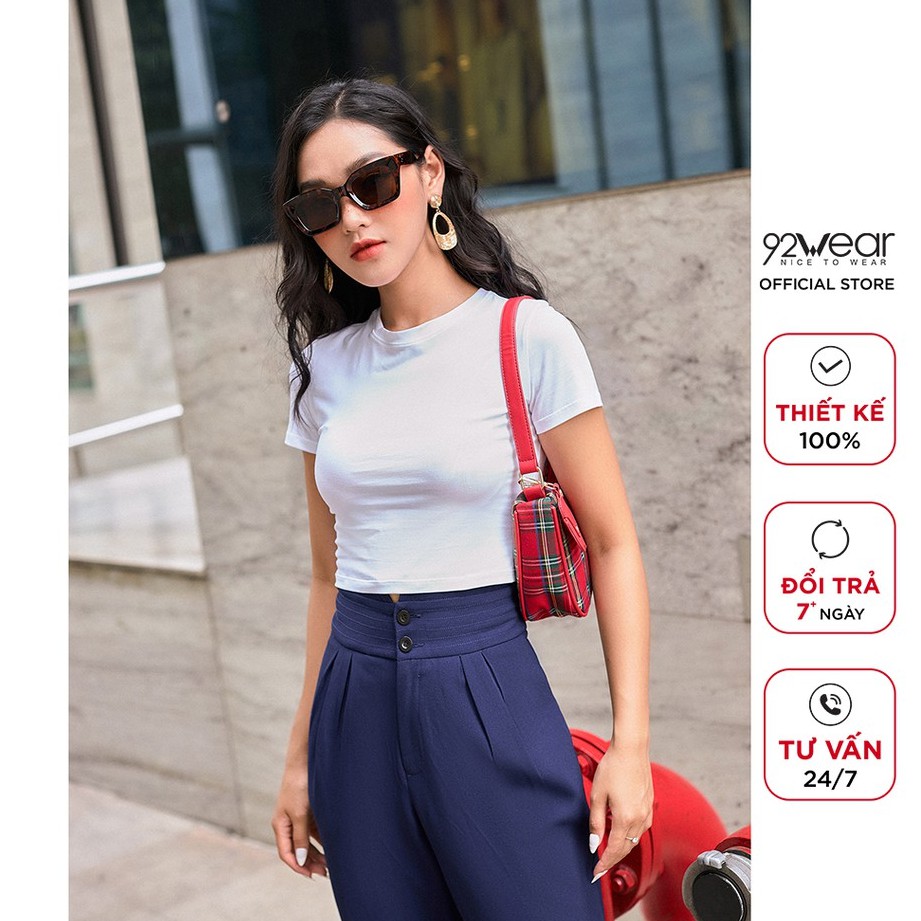 Áo thun cotton nữ 92WEAR phông ngắn body co giãn ATA1442