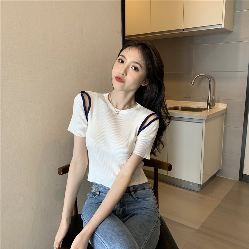 Áo Thun Ngắn Tay Ôm Dáng Thời Trang Theo Phong Cách Hàn Quốc Dành Cho Nữ