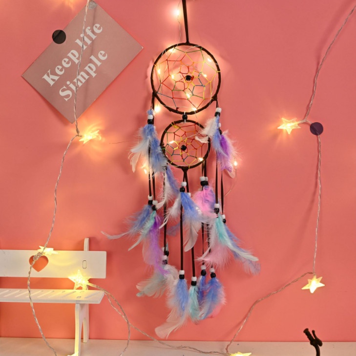 Bùa bắt giấc mơ, dreamcatcher , chuông gió trang trí 2 tầng gắn lông vũ trang trí