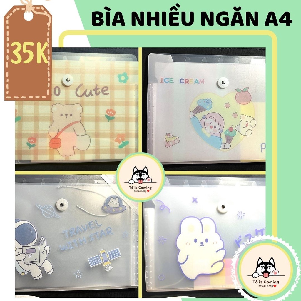 BÌA HỒ SƠ A4 - Bìa đựng nhiều ngăn, họa tiết dễ thương