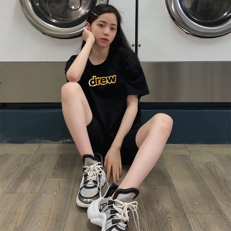 Áo Thun Tay Lỡn In Chữ DRE.W 2 Màu Đen Trắng , Áo Phông Unisex Nam Nữ Form Basic 38-65kg