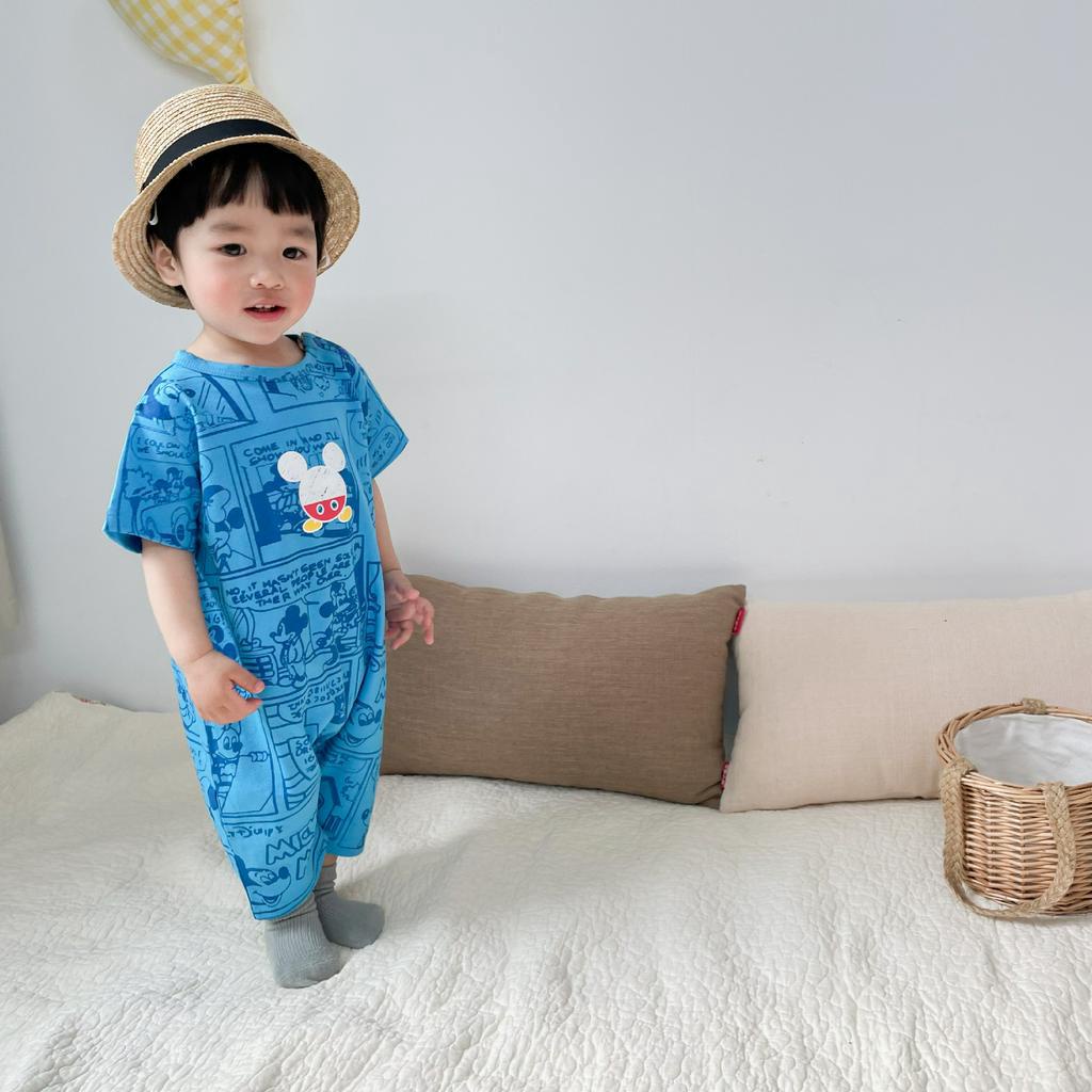 Bộ Áo Liền Quần Tay Ngắn Hoạ Tiết Hoạt Hình Đáng Yêu Cho Bé Trai