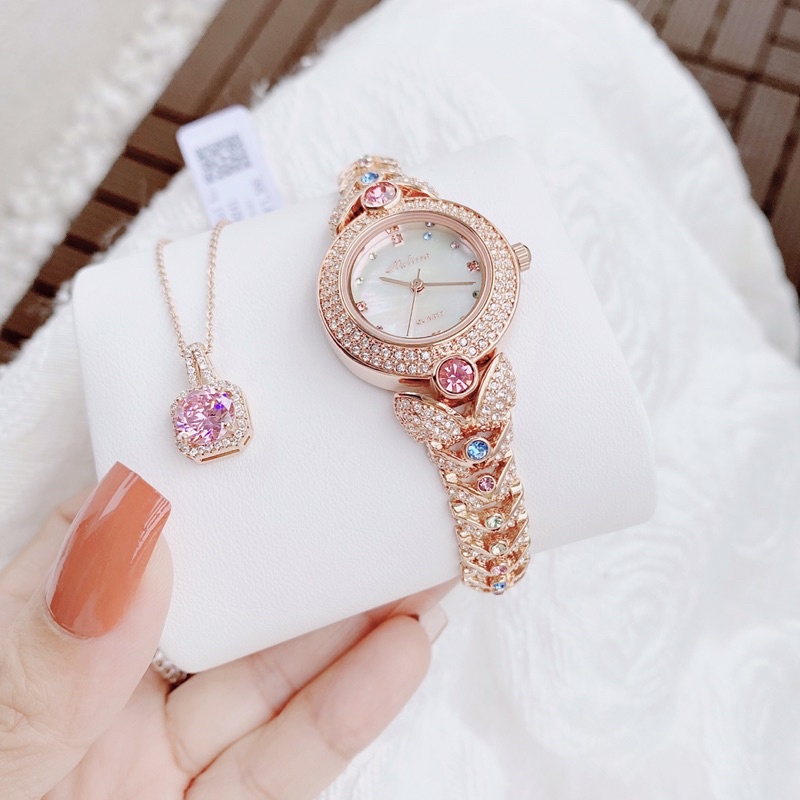 Đồng hồ Melissa nữ F8241 chính hãng tặng kèm dây chuyền size 28mm