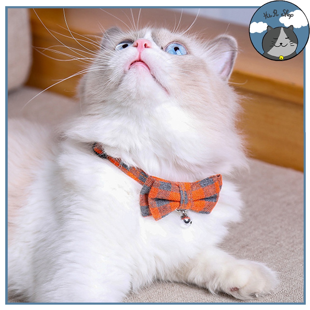 Vòng Cổ Nơ Kẻ Caro Cho Chó Mèo Cao Cấp Bằng Vải Thời Trang Dành Cho Thú Cưng