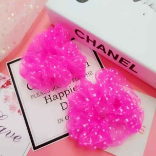Cột tóc vải Voal Scrunchies chấm bi trắng