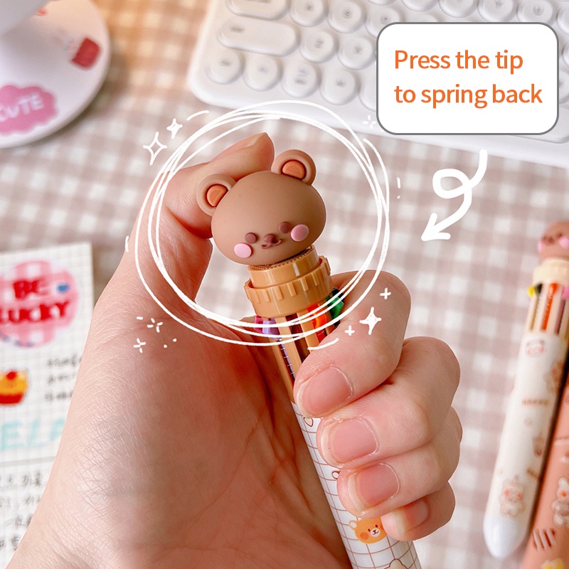Bút Bi Hình Gấu Đa Năng Dễ Thương 0.5mm 10 Màu Tùy Chọn