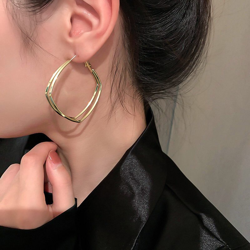 Khuyên tai vuông kép cá tính KT57