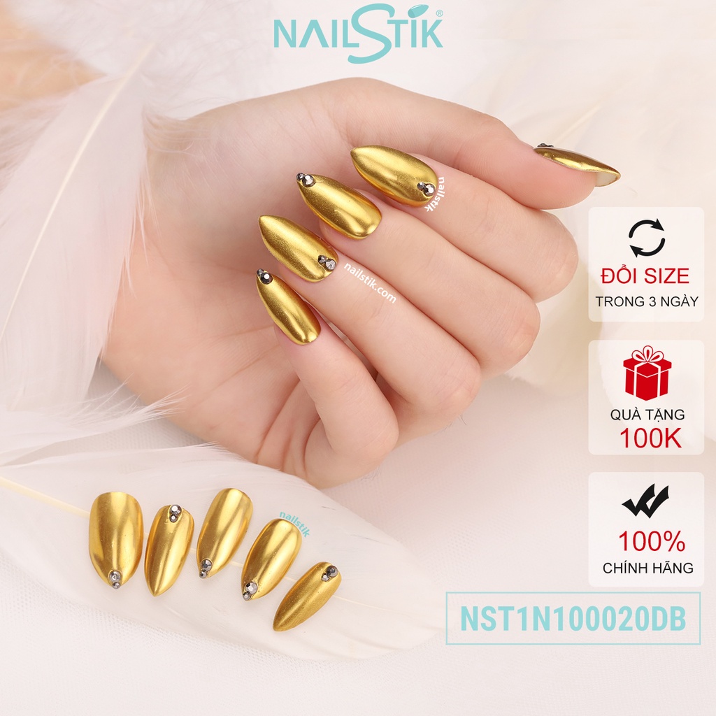 Móng úp thiết kế by NAILSTIK, màu vàng gold, form móng bầu, ngắn/dài, 020