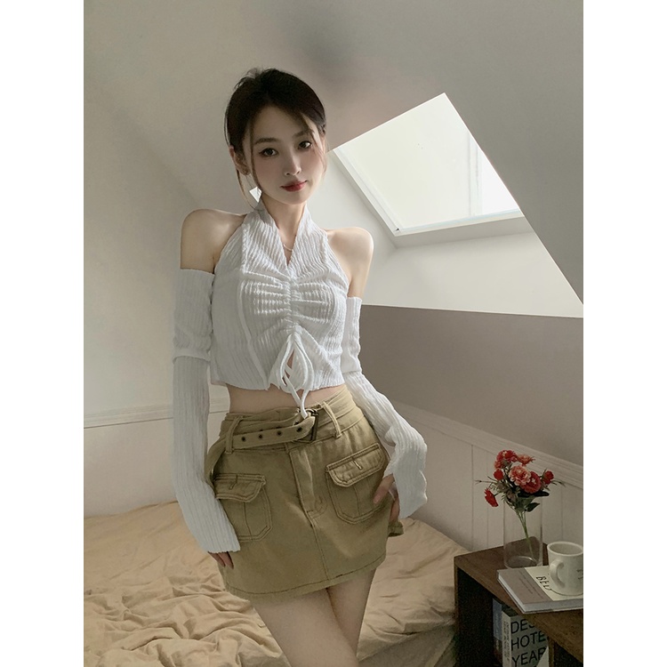 Áo Lửng Hai Dây Cổ Chữ V Dáng Ôm Thời Trang Hàn Quốc Gợi Cảm Cho Nữ