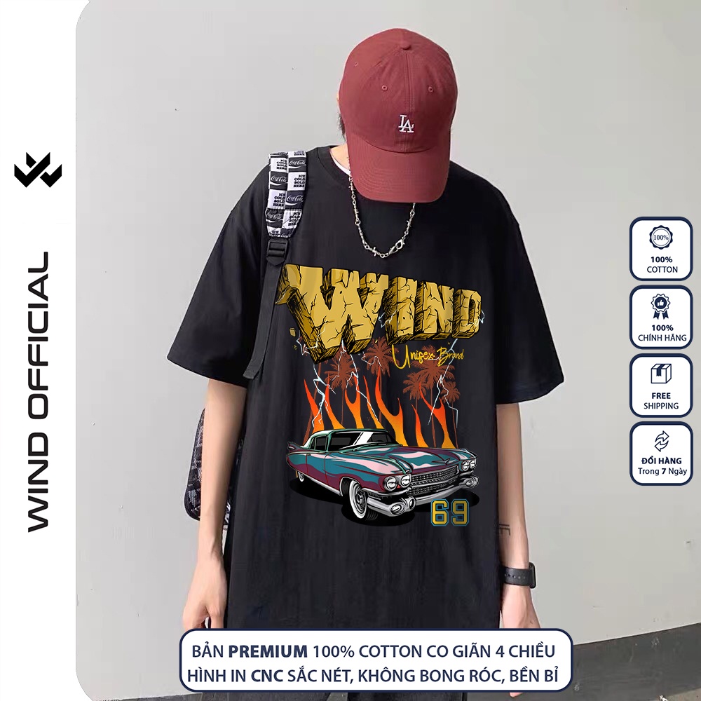 Áo thun tay lỡ form rộng WIND phông unisex 65% cotton Xe Đua thời trang nam nữ oversize