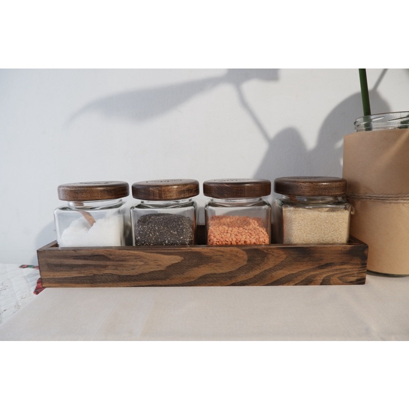 Combo 4 lọ thuỷ tinh NẮP GỖ NÂU VINTAGE