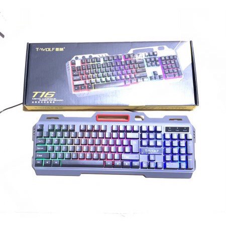 Bàn phím máy tính, bàn phím Keyboard T-WOLF T16 Led 7 màu USB, thiết kế tính tế, siêu nhạy, bảo hành 12 tháng