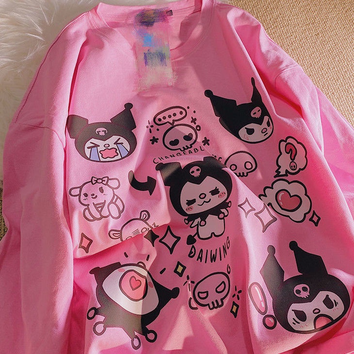 Áo Thun Tay Dài Cổ Tròn Dáng Rộng Phong Cách Hàn Quốc Thời Trang Xuân Thu Dành Cho Nữ Kuromi Top% 2022