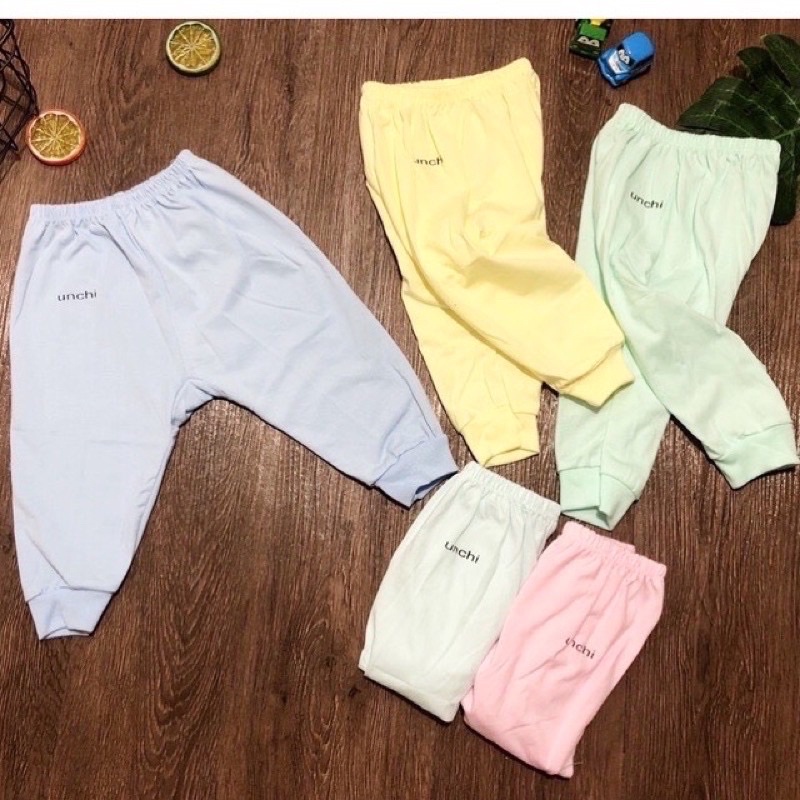 Quần dài đáp đũng đóng bỉm Unchi cho bé sơ sinh chất liệu cotton loại 1 dày dặn