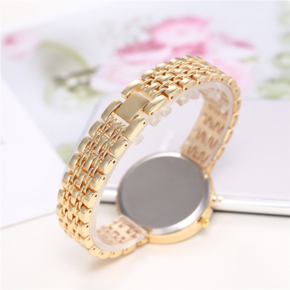 MACmk Women Shiny Rhinestone Inlaid Round Dial Mesh Band Quartz Analog Wrist Watch