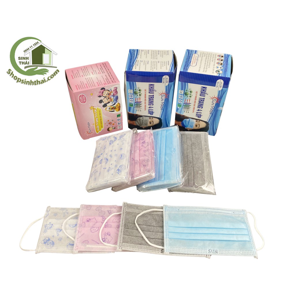 Khẩu trang y tế trẻ em và người lớn dày 4 lớp Sun mask cao cấp - chọn màu - chọn số lượng