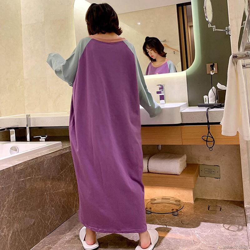 Fashion Stitching Color Cartoon Print Long-sleeved Loose Casual Nightdress | BigBuy360 - bigbuy360.vn