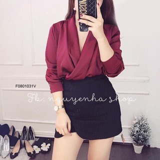 Áo sơ mi lụa cổ chéo