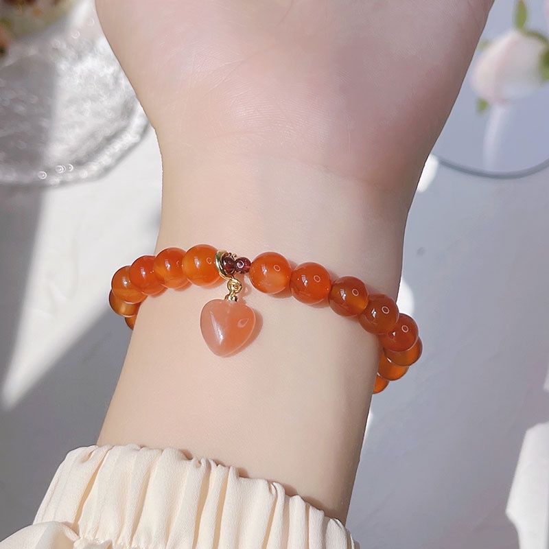 [Hàng Mới] Vòng Tay Mã Não Đỏ Thiết Kế Đơn Giản Phong Cách Retro