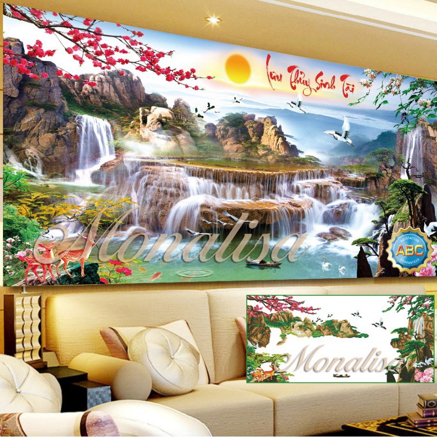 ❤FLASH SALE❤ Tranh đính đá phong cảnh lưu thủy sinh tài 120x60cm