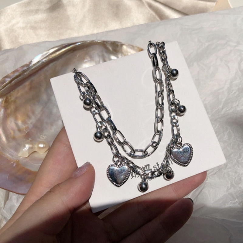 Double layer peach heart bracelet small ball pendant hand ornament