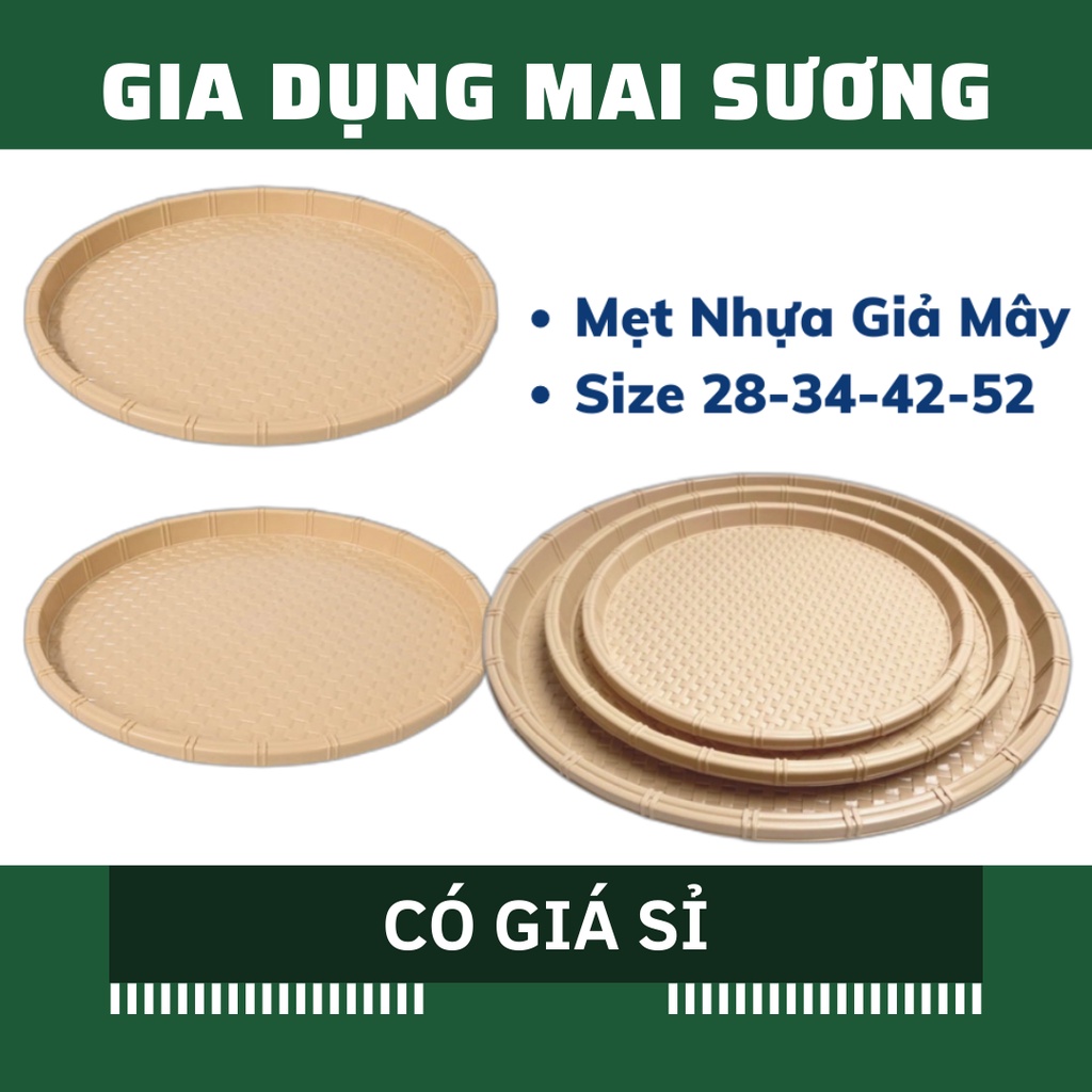 [Giá Sỉ] Khay Mẹt nhựa tròn giả mây tre Size 28-34-42-52cm・Đĩa mẹt tròn đựng bún đậu,đồ ăn vặt,mẹt gà